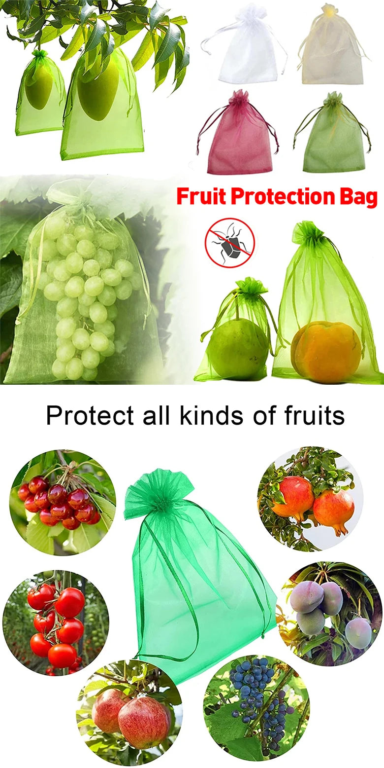 20-100pcs Strawberry Grapes Fruit Grow Bags Netting Mesh Vegetable Plant Protection Bags For Pest Control Anti-Bird Garden Tools