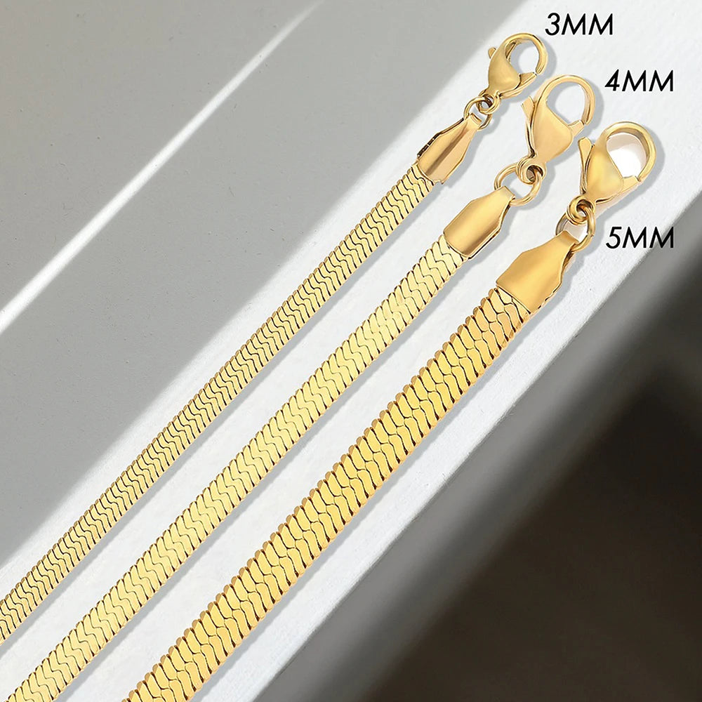 eManco Stainless Steel Flat Snake Chain Anklet 14K Gold Minimalist Ankle Bracelet Women Beach Daily Summer Jewelry Gifts