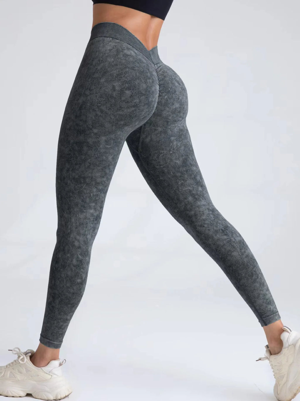 Sports Seamless Leggings Women V-back Waist Tights High Waist Hip Liftting Gym Pants Frosted Water Wash Stretchy Yoga Leggings