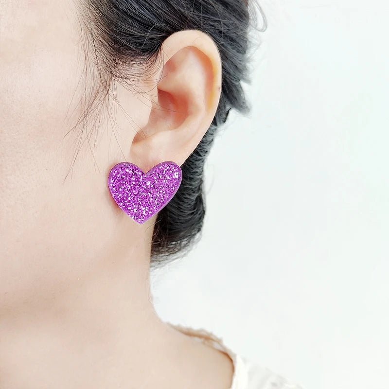 KUGUYS Cute Glitter Peach Heart Stud Earrings for Women Acrylic Fashion Summer Jewelry Accessories