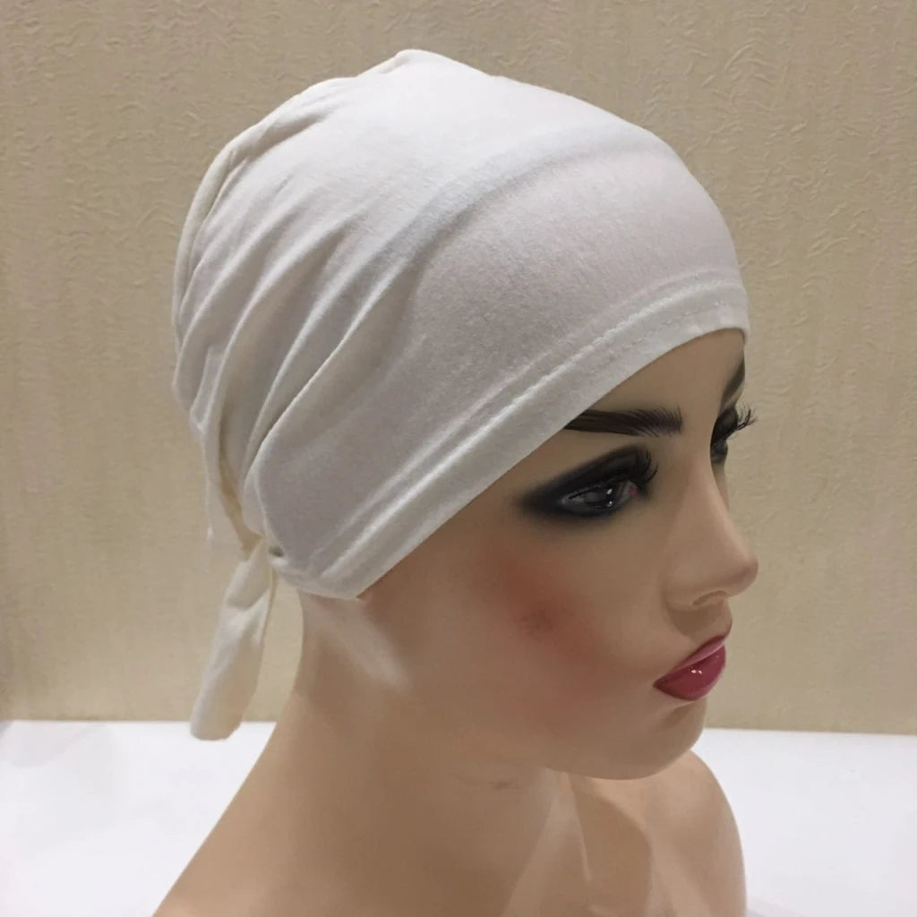 H048 Plain Cotton tie back hats Muslim Turban Pure Color Stretch Inner Hijabs underscarf Women Head Scarf Under Hijab Bonnet
