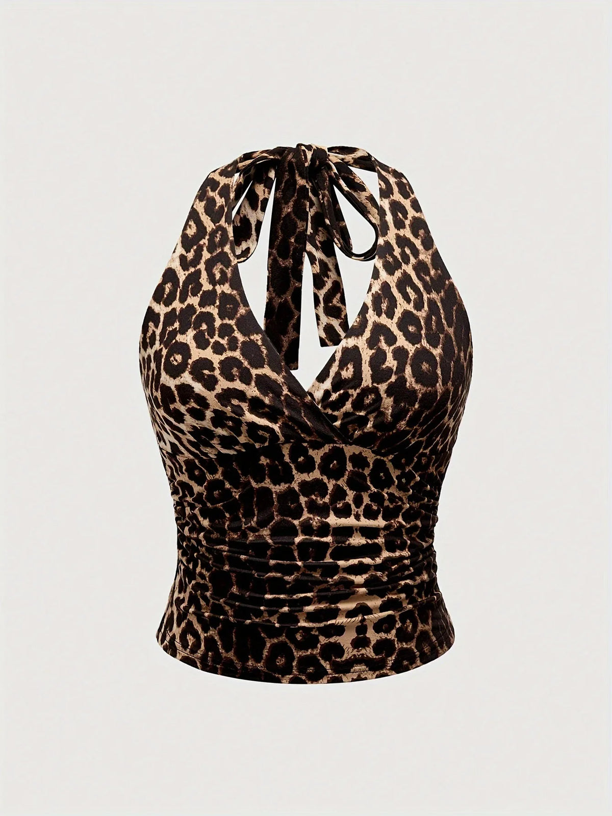 Top sans manches décontracté pour femmes, imprimé léopard rétro, dos nu, col halter, sexy, dos nu, à lacets, Ropa Para Mujer