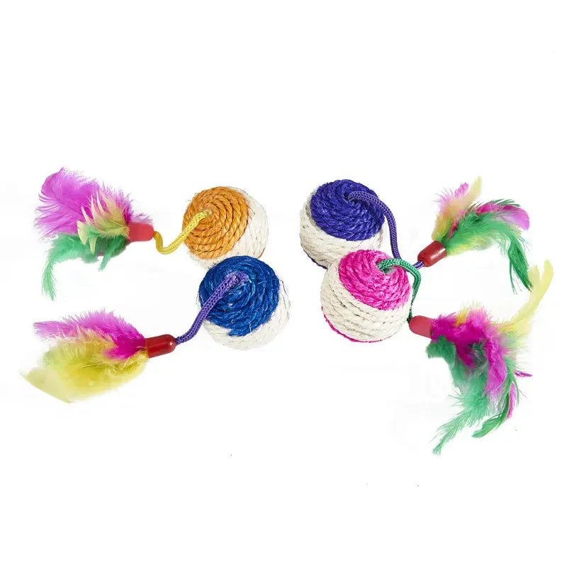 Balle en Sisal Jouet Interactif pour Chat & Chaton – Avec Plumes