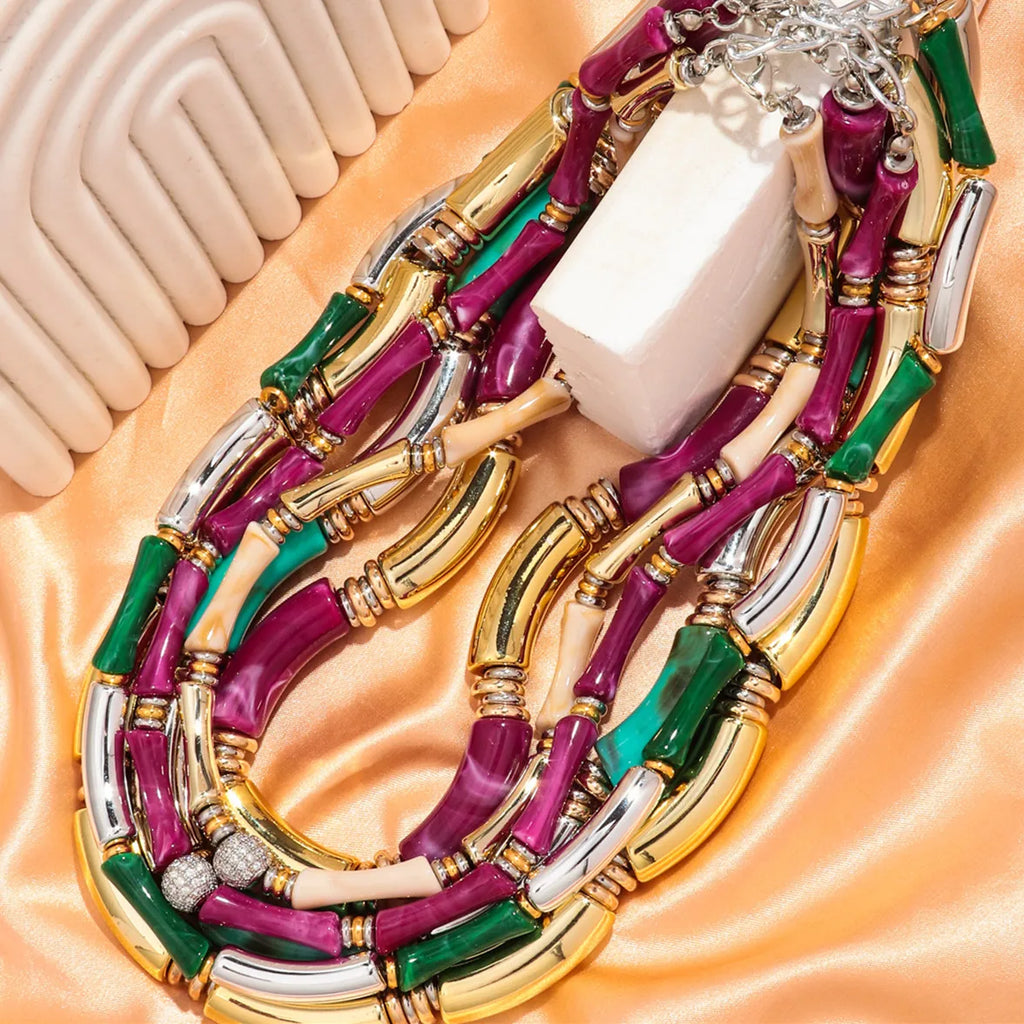 Boho Acrylic Bamboo Curved Tube Stackable Necklaces Bracelet for Women Men HipHop Resin Elbow Beads Choker Necklace 2024 Jewelry