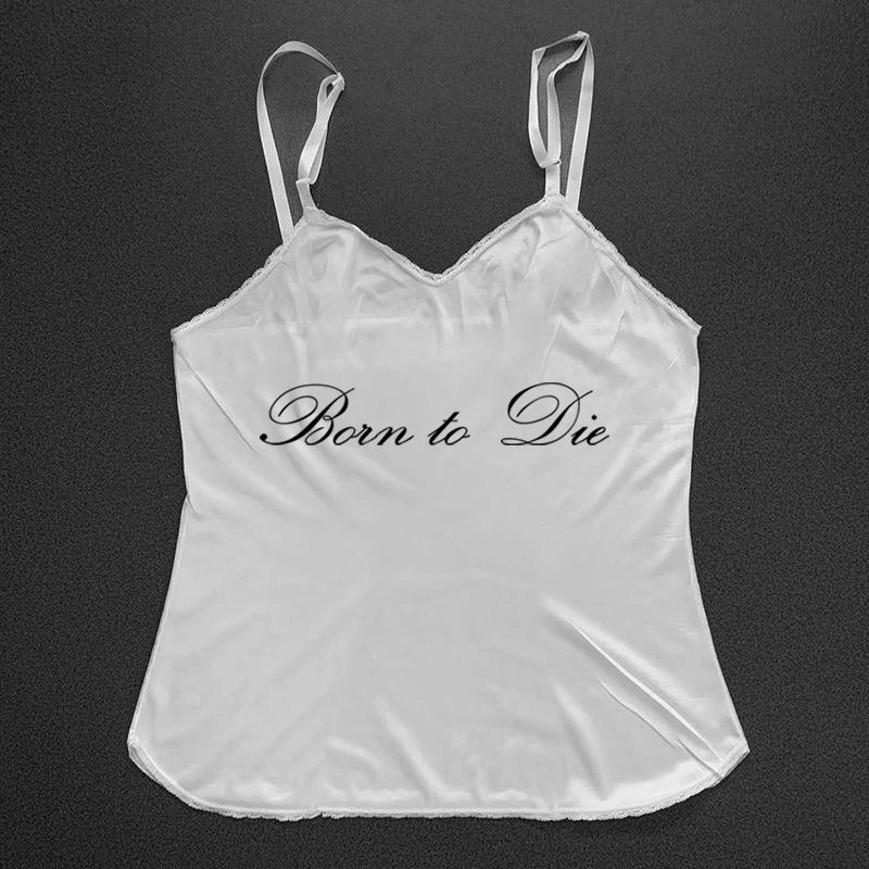 Women's Sleeveless Camisole Y2K Sexy Lace Streetwear Hip Hop Punk Rock Vintage Emo Girls Chic Letter Print Gothic Slim Baby Tops