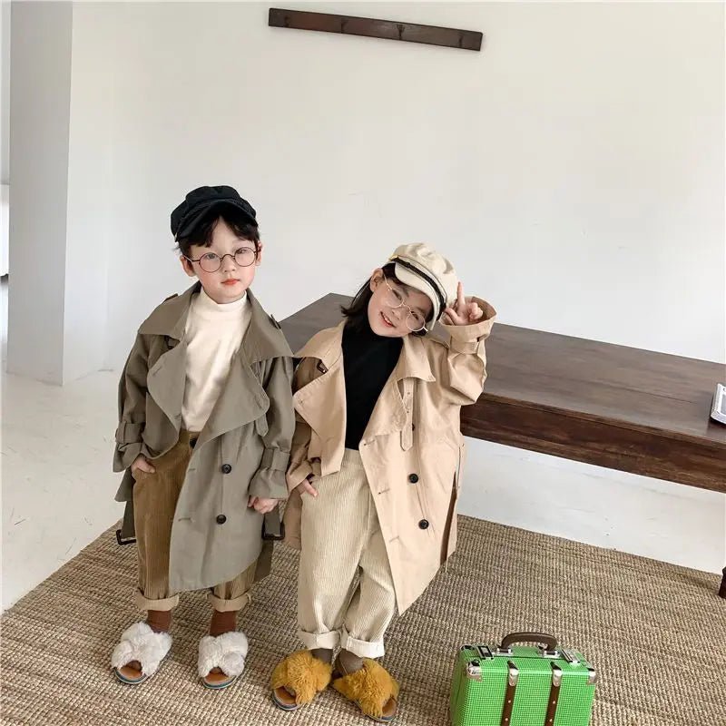 2-7Y Children's Trench Coat Spring Autumn Boys Girls Jacket Overcoat Long Sleeve Turn-Down Collar Windbreaker Top Kids Clothes