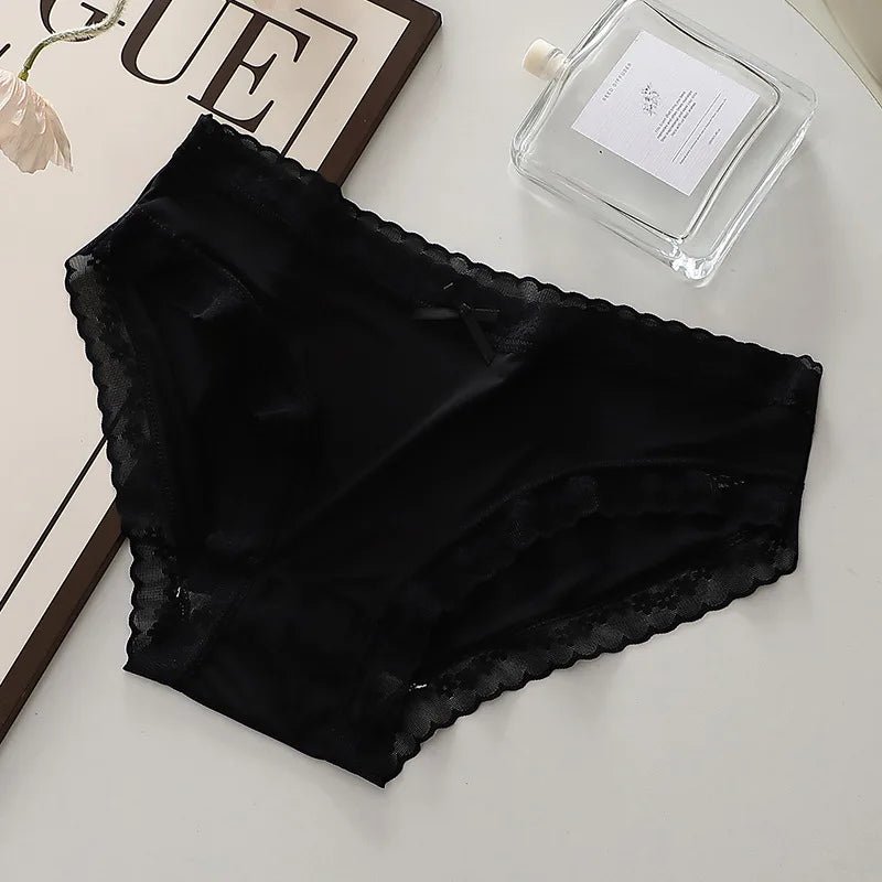 Women's Summer Ultra-thin Panties Sexy Seamless Underwear Low Waist Breathable Briefs Girls Lace Trim Bow Lingerie