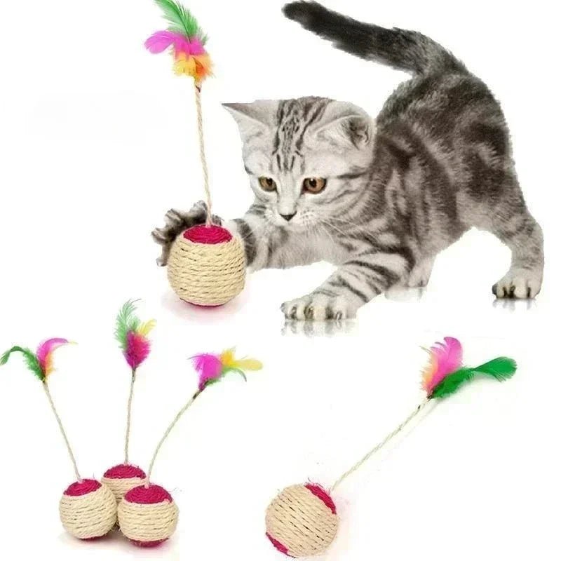 Balle en Sisal Jouet Interactif pour Chat & Chaton – Avec Plumes
