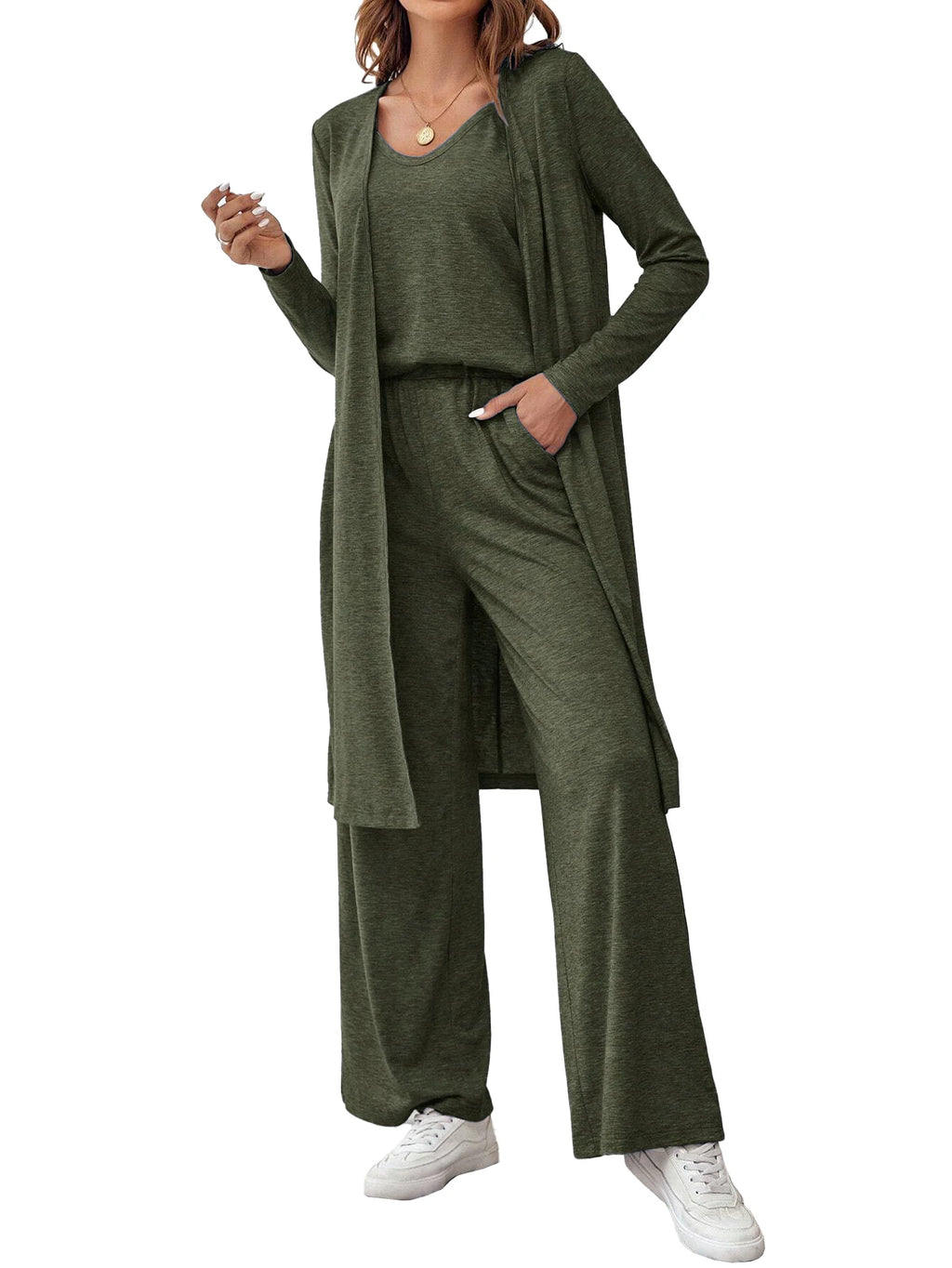Cardigan ample à col en V et pantalon à jambe droite pour femmes, gilet décontracté, ensemble de 3 pièces, nouvelle mode, automne