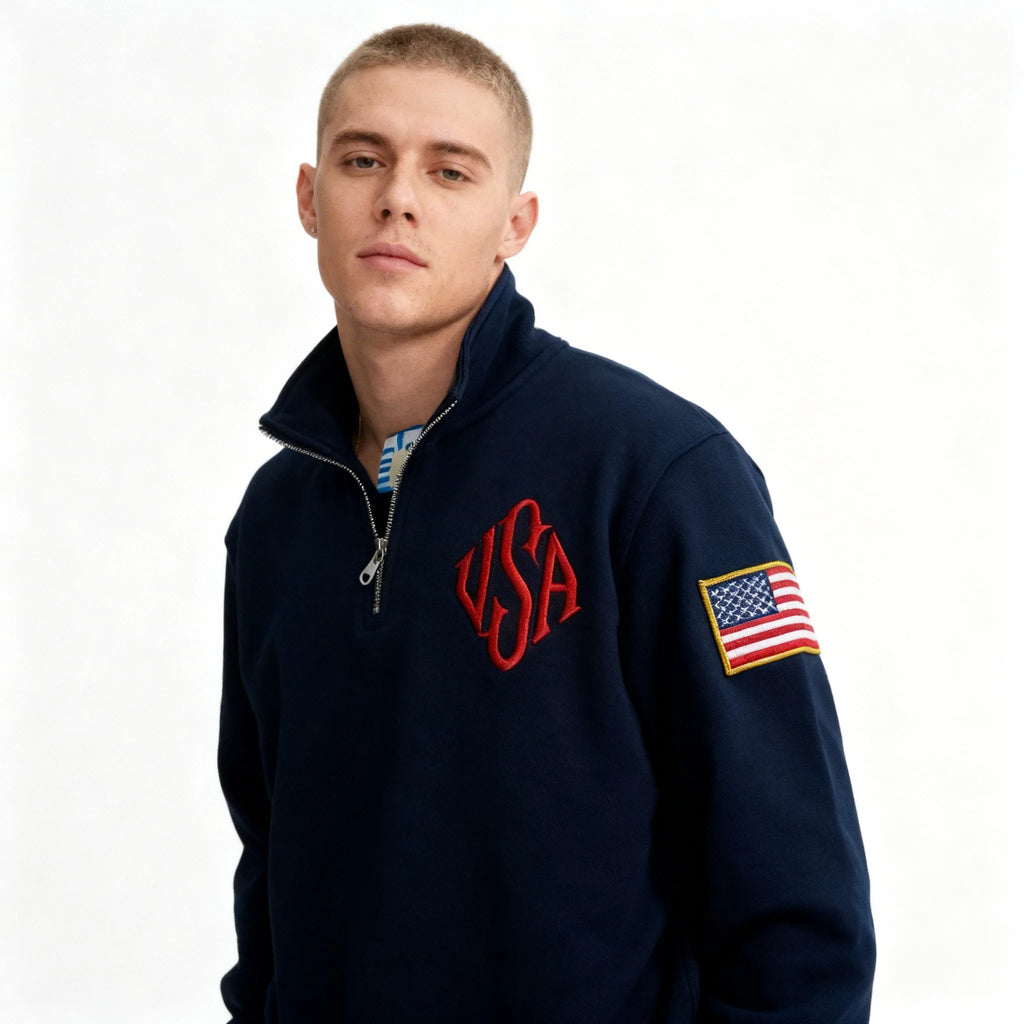 Sweat-shirt Vintage USA Zippé – Bleu Marine
