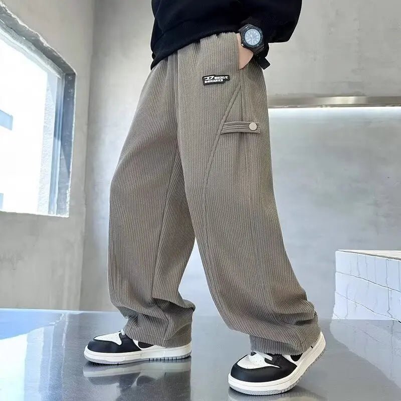 2025 Boys Causal Pants Kids Autumn Loose Warm Sports Pants 120-170 Navy Blue Trousers for Children Spring Kids Clothing New