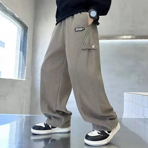 2025 Boys Causal Pants Kids Autumn Loose Warm Sports Pants 120-170 Navy Blue Trousers for Children Spring Kids Clothing New