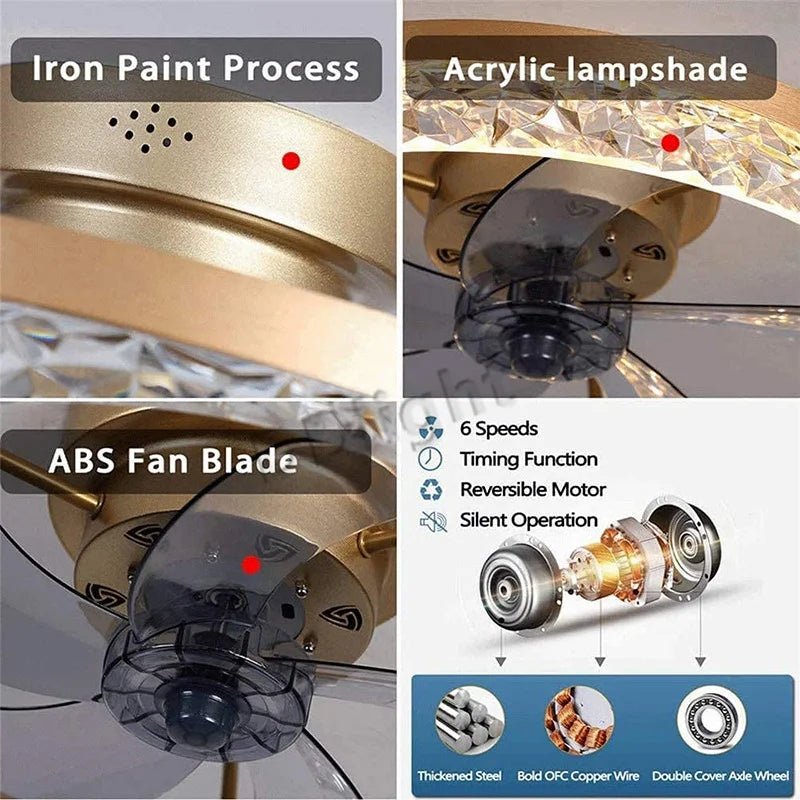 Ventilateur Plafonnier LED Intelligent avec Télécommande – Dimmable, Décor Chambre & Salon | Smart Fan