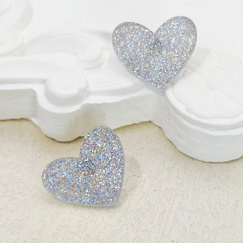 KUGUYS Cute Glitter Peach Heart Stud Earring for Women Acrylic Fashion Summer Jewelry Accessories