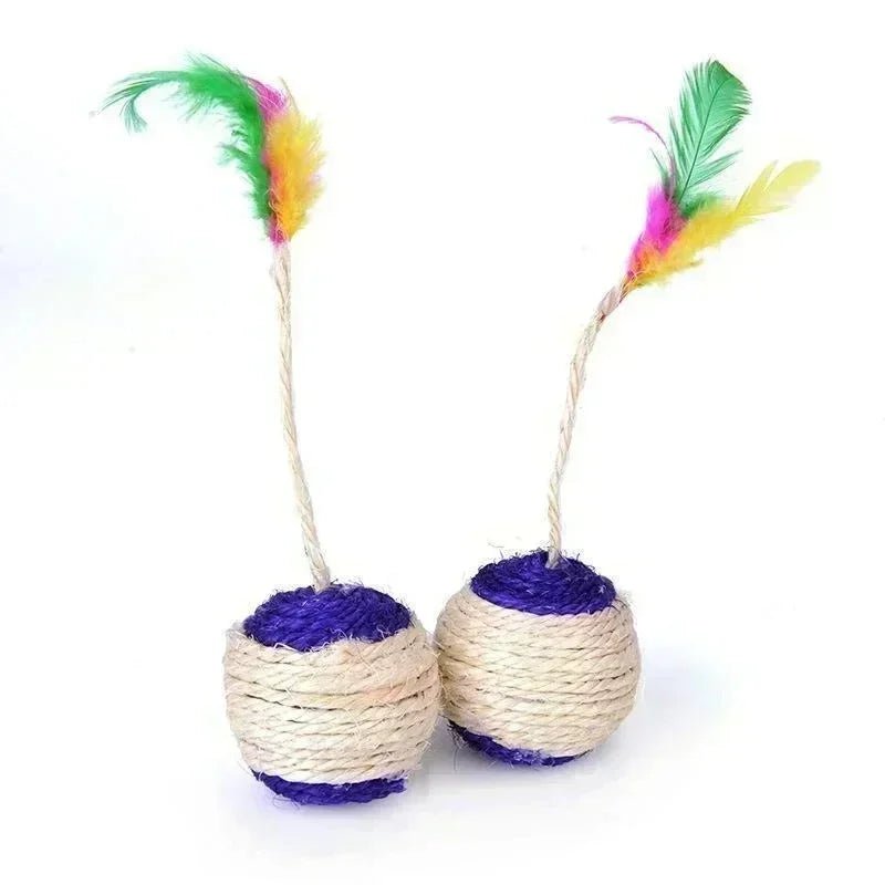 Balle en Sisal Jouet Interactif pour Chat & Chaton – Avec Plumes