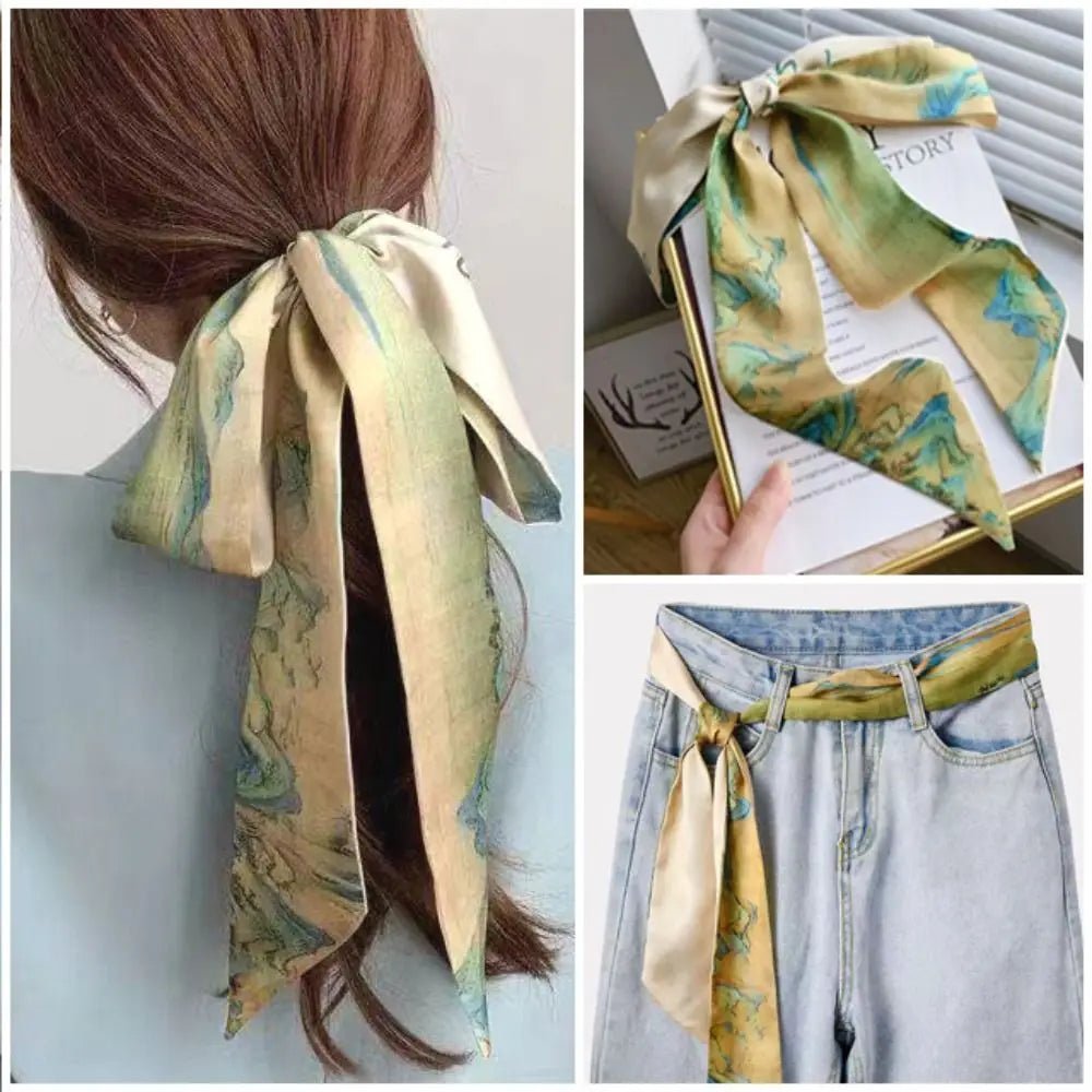 Fashion Floral Headband Oil Painting Ribbon Headscarves Chinese Style Hair Ribbon Scarf