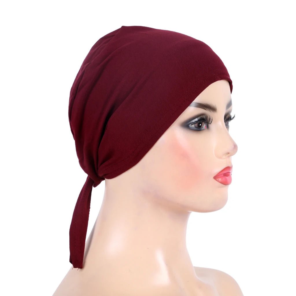 H048 Plain Cotton tie back hats Muslim Turban Pure Color Stretch Inner Hijabs underscarf Women Head Scarf Under Hijab Bonnet