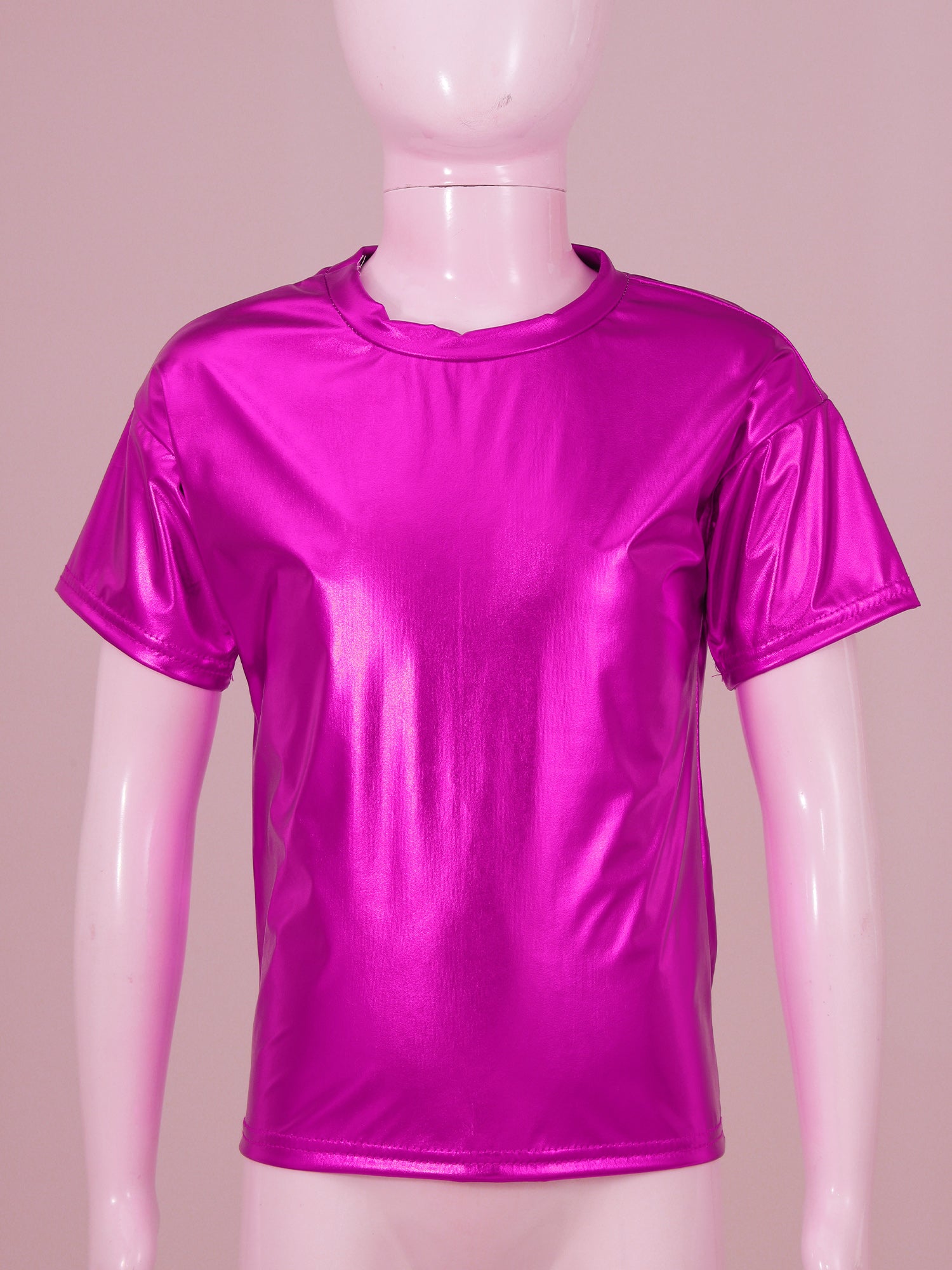 Children T-Shirt Shiny Metallic Short Sleeve Clothes Girl Boys Kids T-Shirt Hip Hop Jazz Dance Costume Top Performance Dancewear