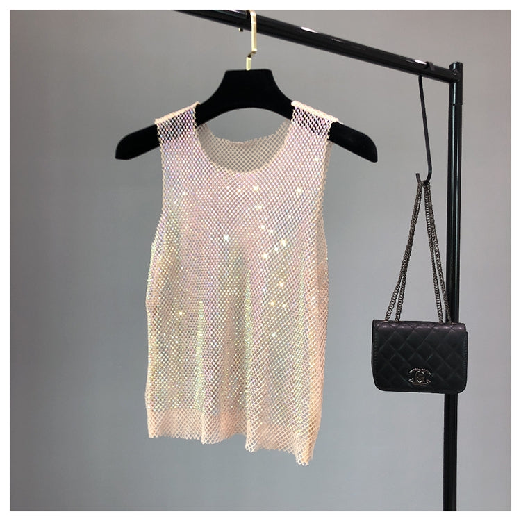 Débardeur brillant avec perles de cristal, Club de fête, Sexy, ajouré, diamants estampage, Camis Winky, gilet sans manches