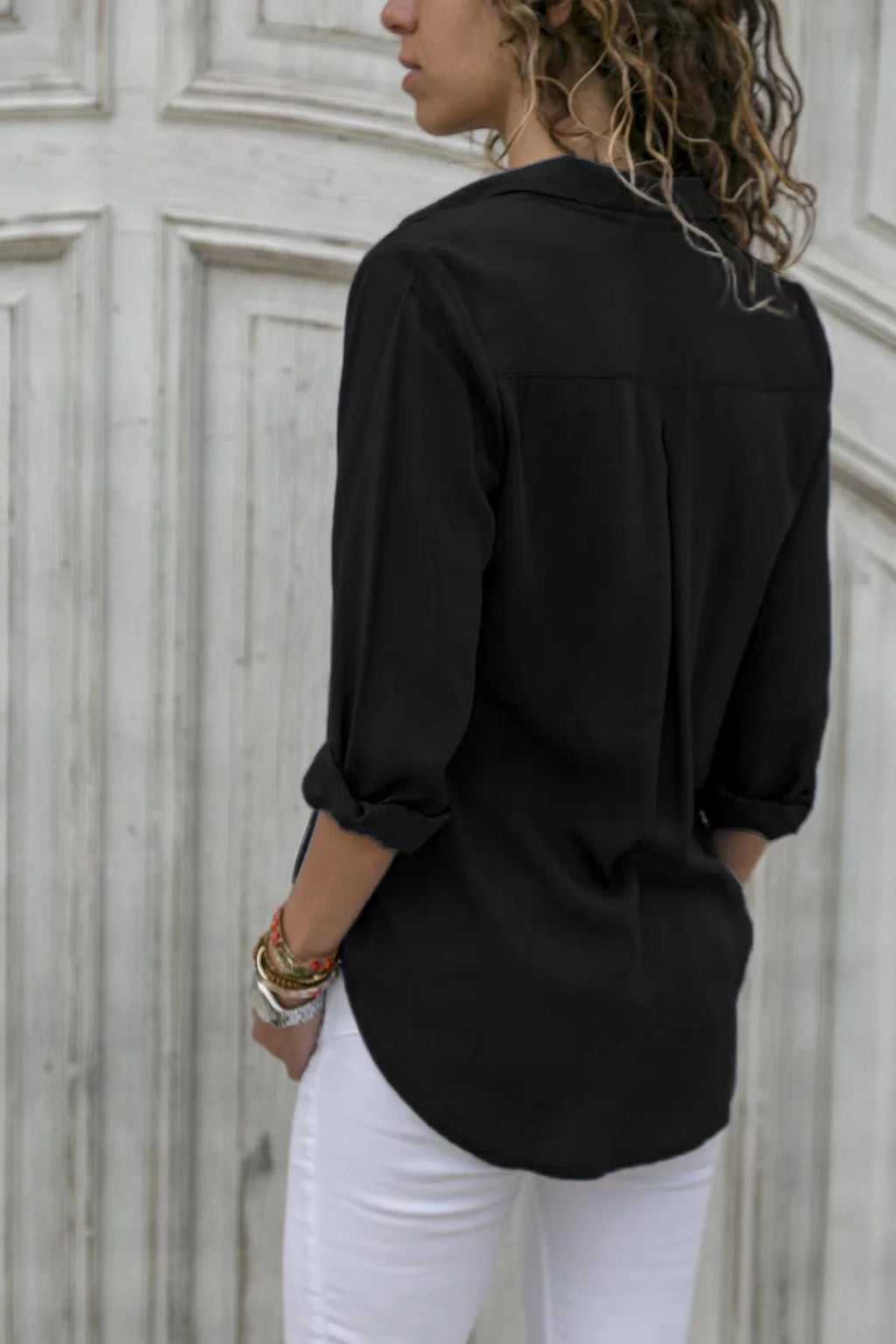 Oversized S-8XL Loose Chiffon Blouse Shirts Summer Women Turn-Down Collar Long Sleeve Solid Color OL Button Blouse Tops ARJ-196Y