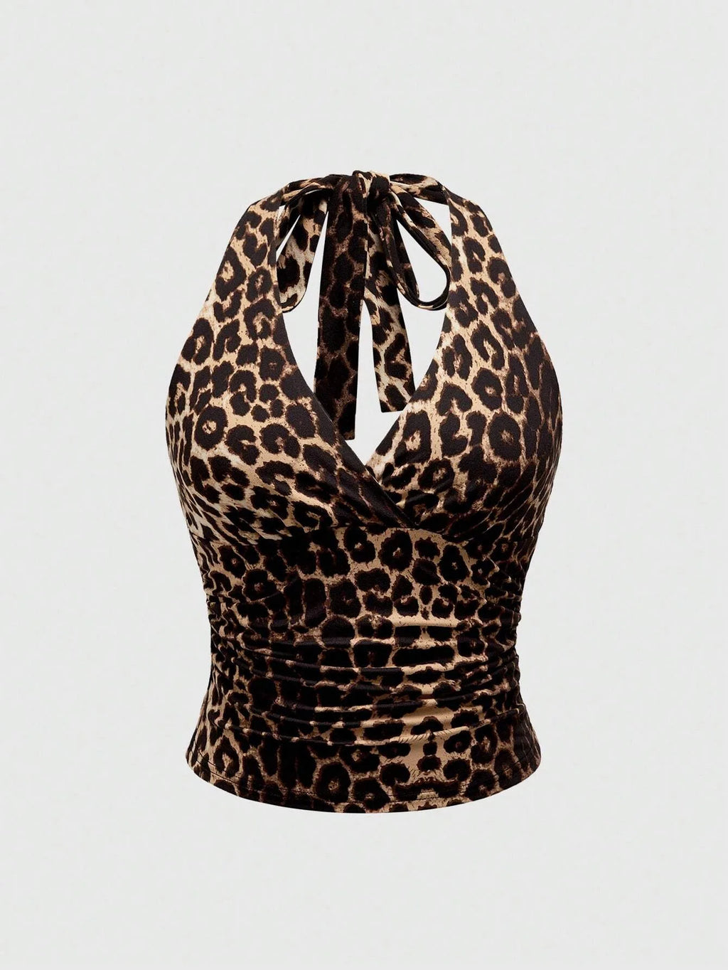 Top sans manches décontracté pour femmes, imprimé léopard rétro, dos nu, col halter, sexy, dos nu, à lacets, Ropa Para Mujer