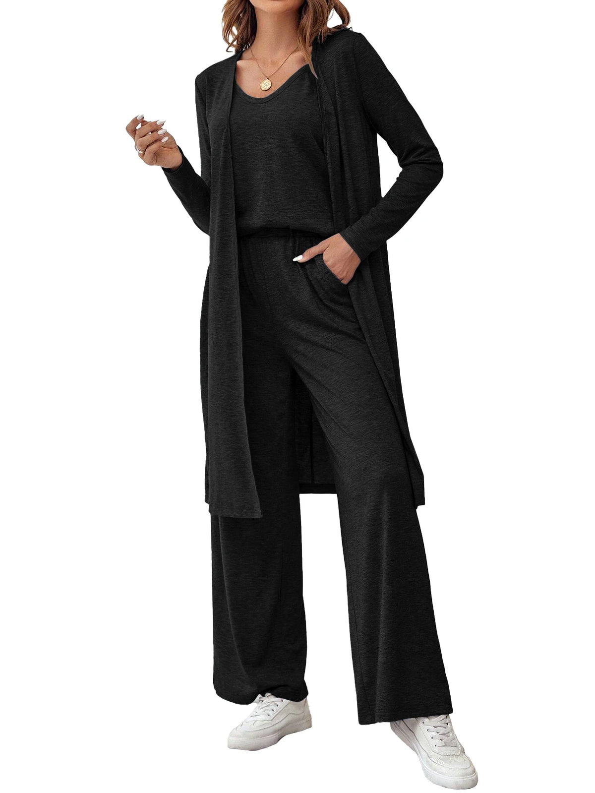Ensemble 3 Pièces Cardigan Col V – Femme