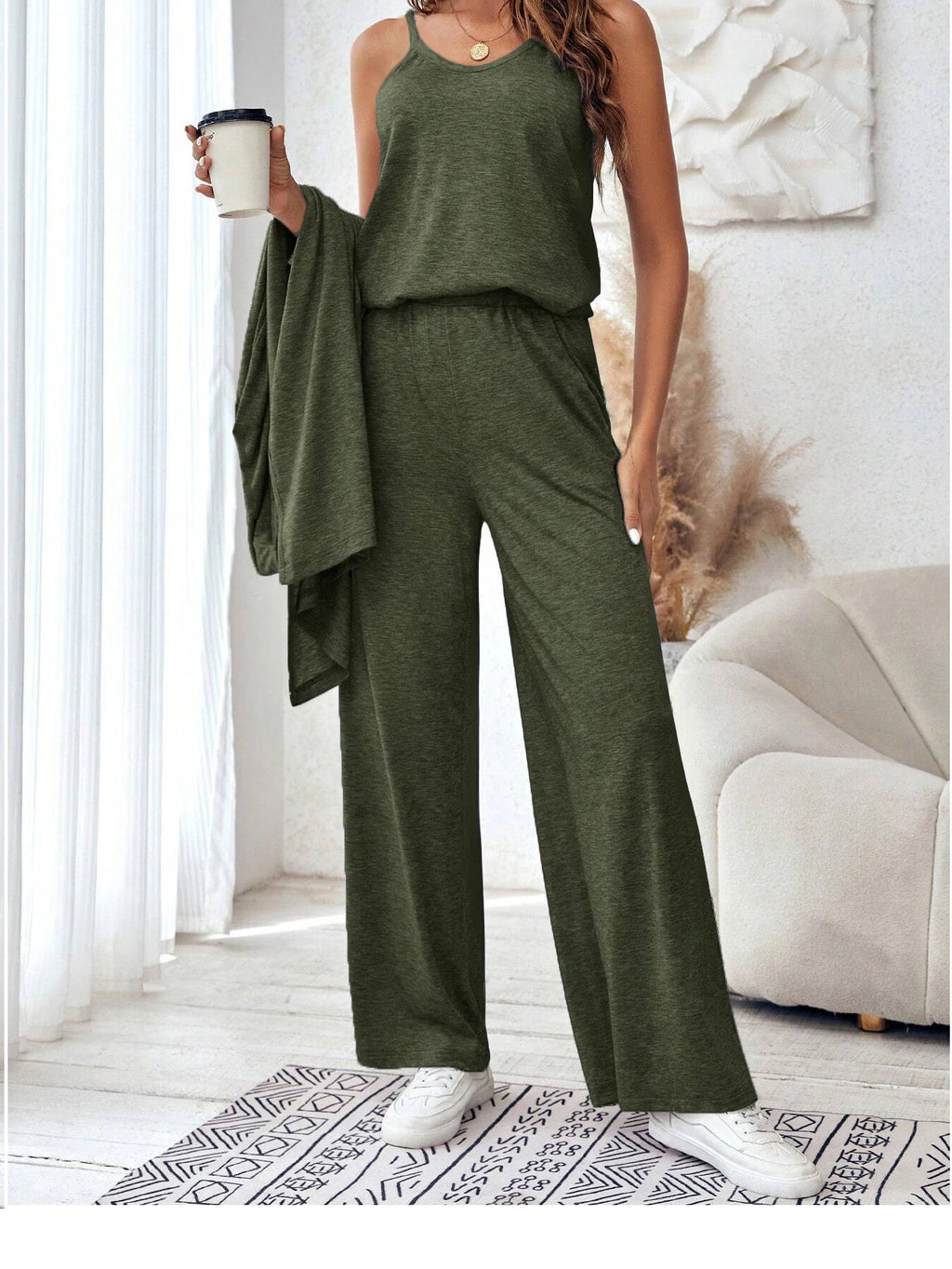 Cardigan ample à col en V et pantalon à jambe droite pour femmes, gilet décontracté, ensemble de 3 pièces, nouvelle mode, automne