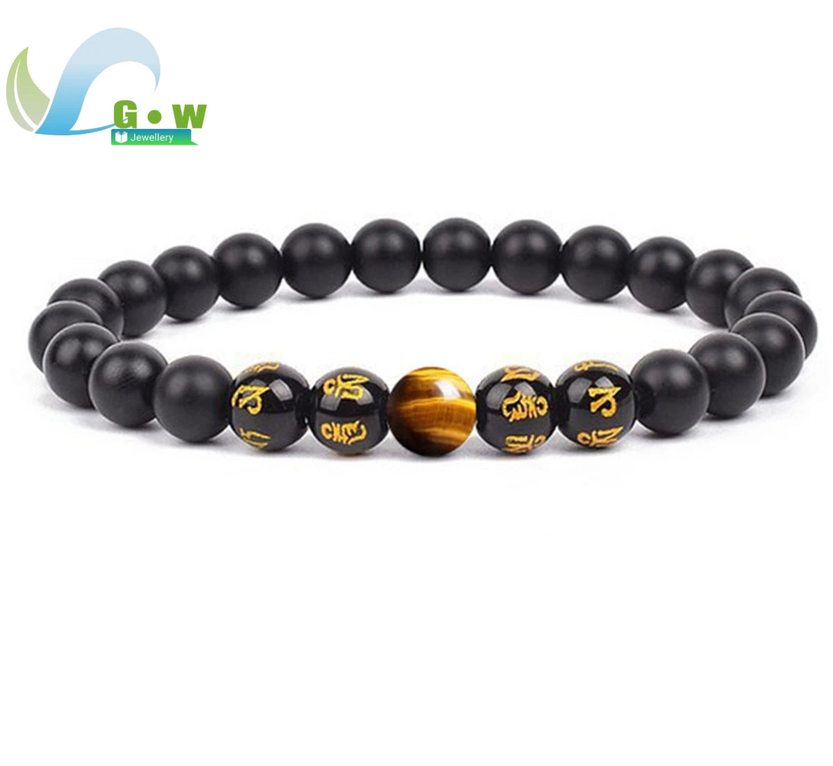 Lucky Natural Black Jade Carved Six-Character Motto Obsidian Transfer Bracelet For Men Women Gift Couple Bracelet Jewelry Gift