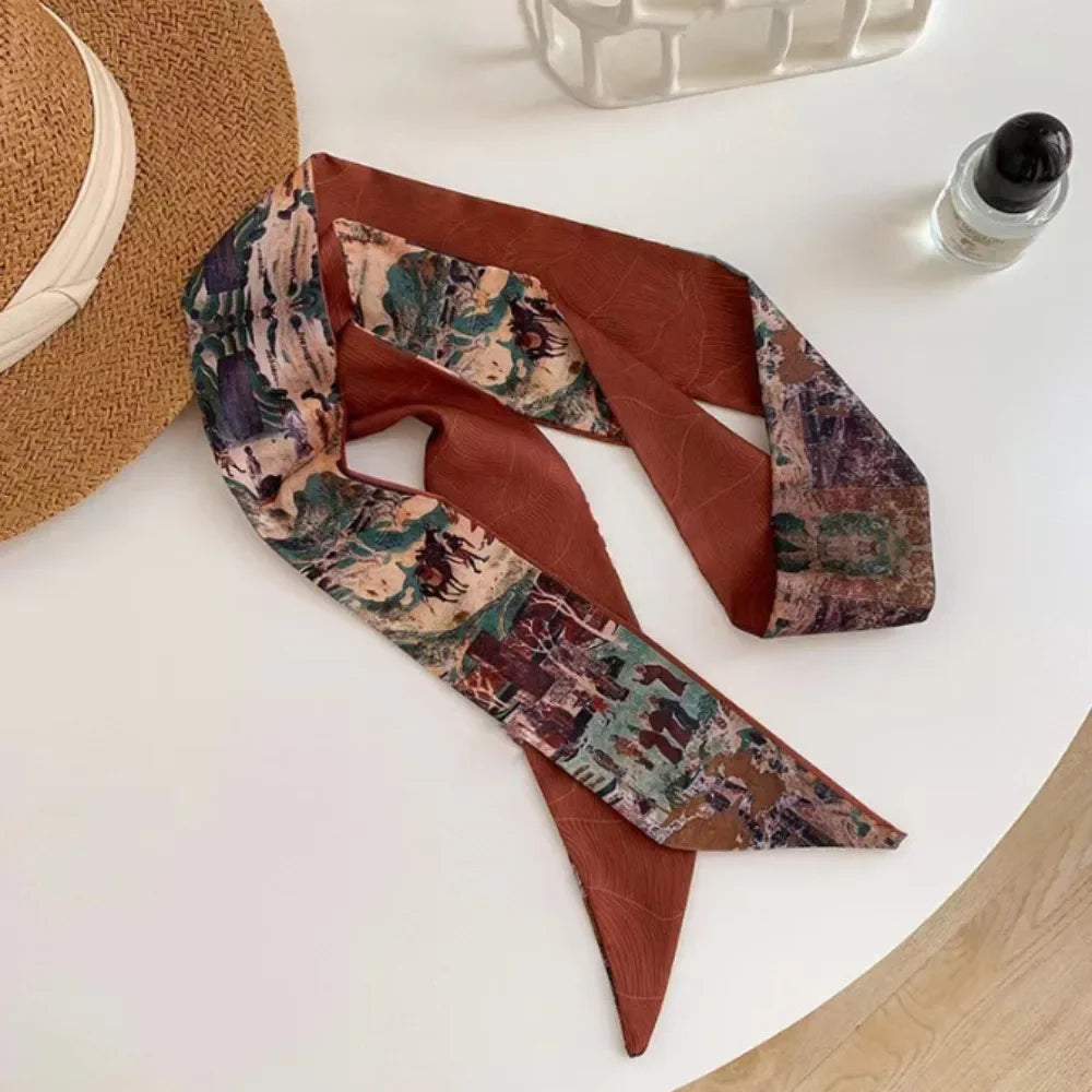 Fashion Floral Headband Oil Painting Ribbon Headscarves Chinese Style Hair Ribbon Scarf