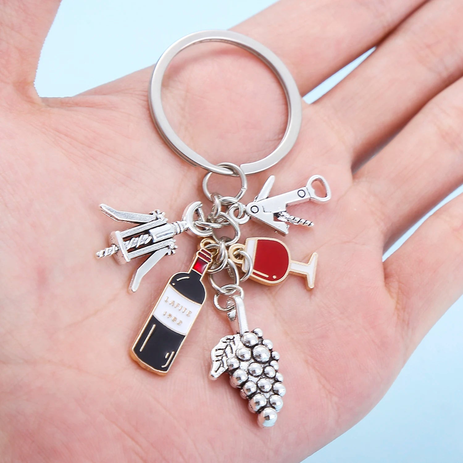 1pc Fashionable Charms Unique Red Wine Cup Series Keychain Purse Bag Backpack Car Charm Accessory Women Men Gift