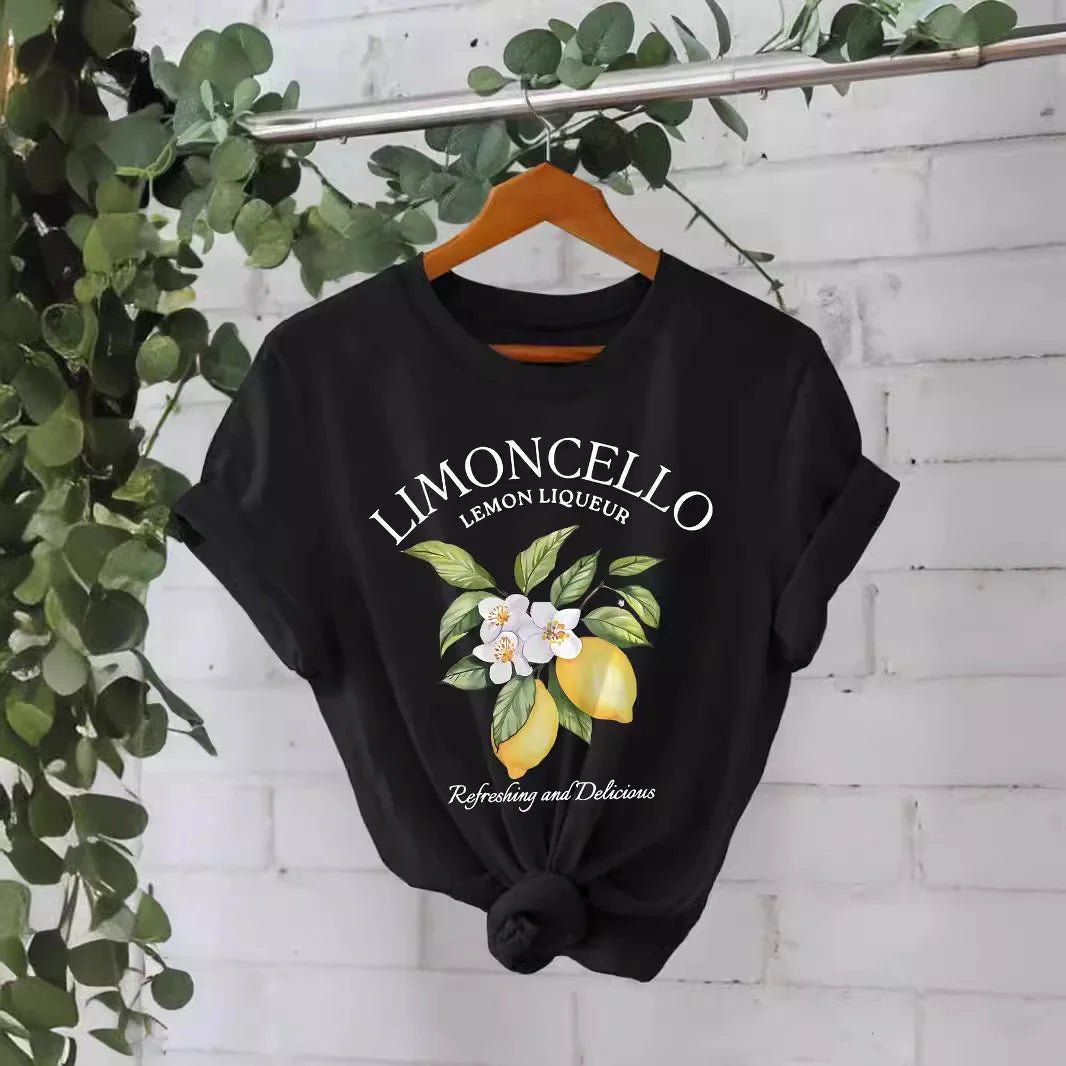 Europe and The United States Summer Short-sleeved Round Neck American Lemon Pattern Printed T-shirt Woman Graphic polyester