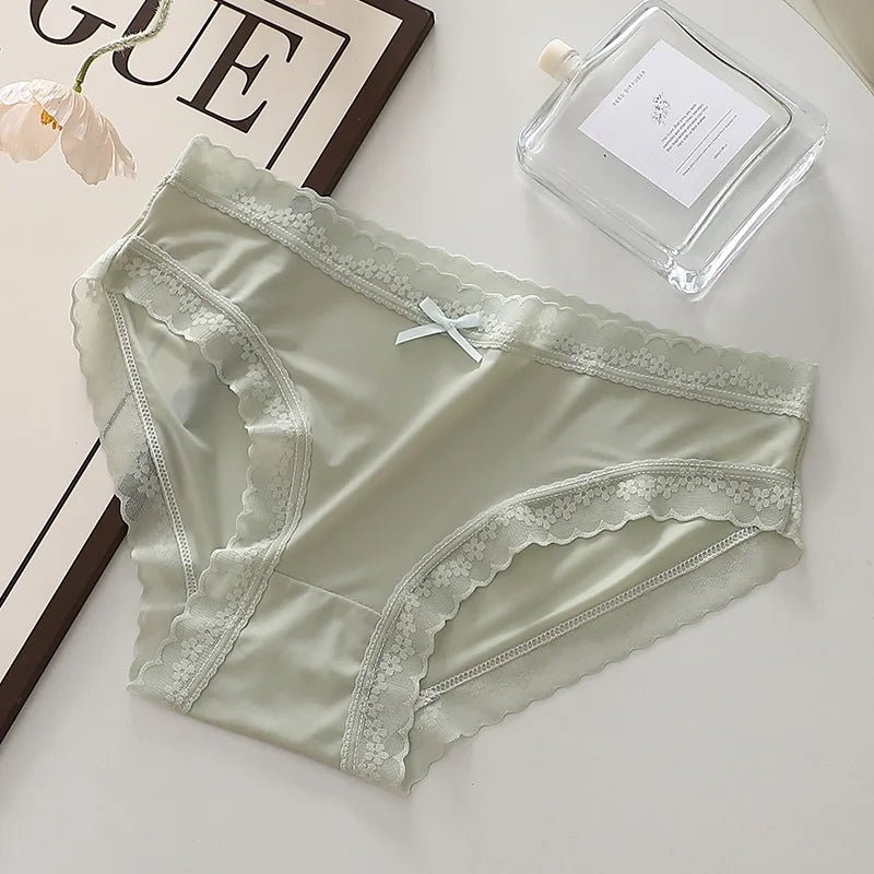 Women's Summer Ultra-thin Panties Sexy Seamless Underwear Low Waist Breathable Briefs Girls Lace Trim Bow Lingerie