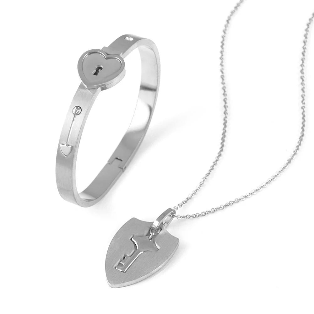 Couple Jewelry Stainless Steel Bracelet Love Lock Bracelet Can Be Opened Key Pendant Necklace Men And Women Valentine's Day Gift
