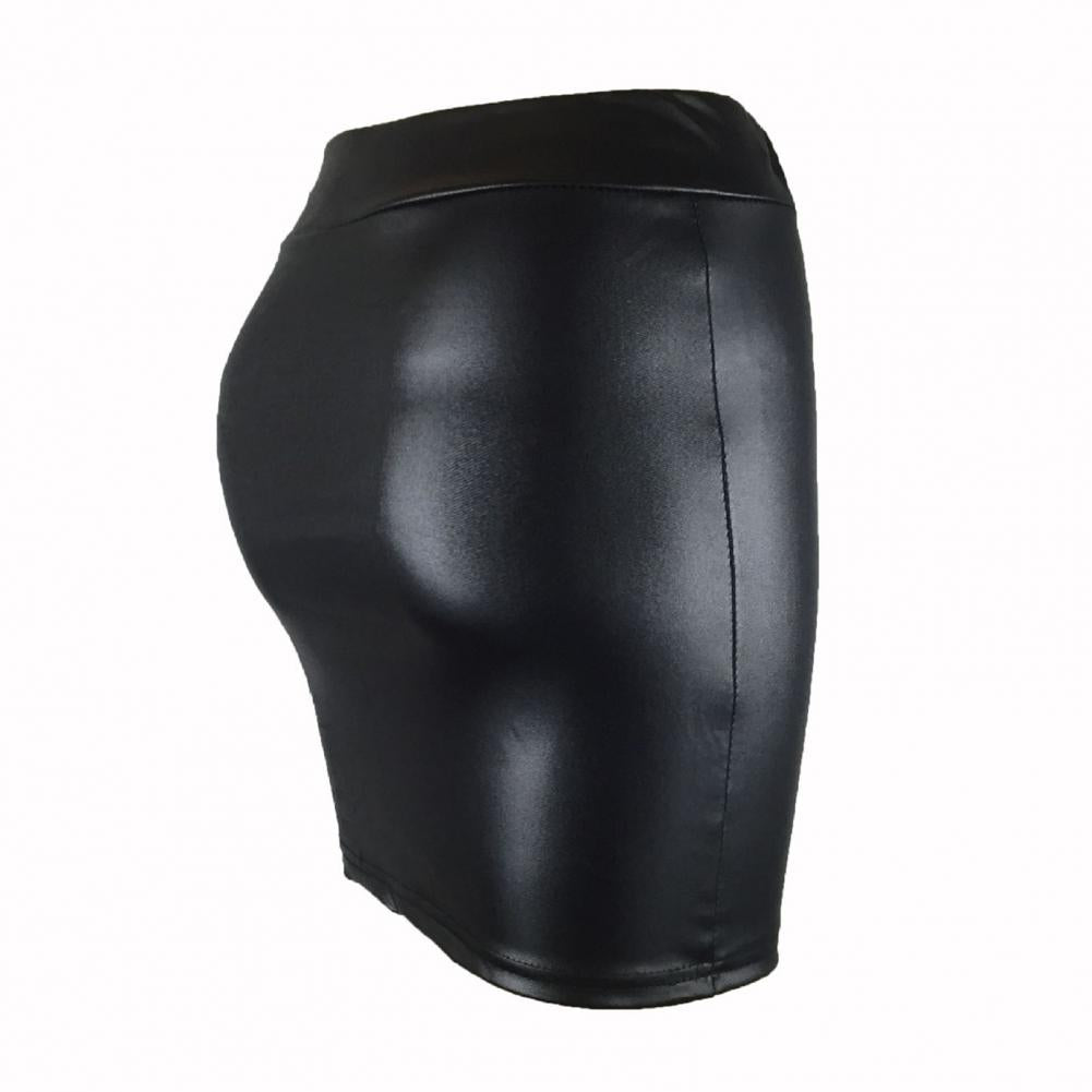 Skinny Matte Faux Leather Mini Skirts Women High Waist Solid Color Slim Fit Bodycon Skirts Summer