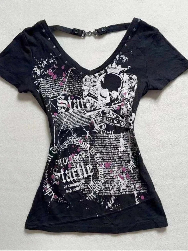 2026 American Vintage T-shits Women Short Sleeve Retro Bodycon Y2k Crop Top Office Lady Korean Fashion Harajuku Subculture Tees