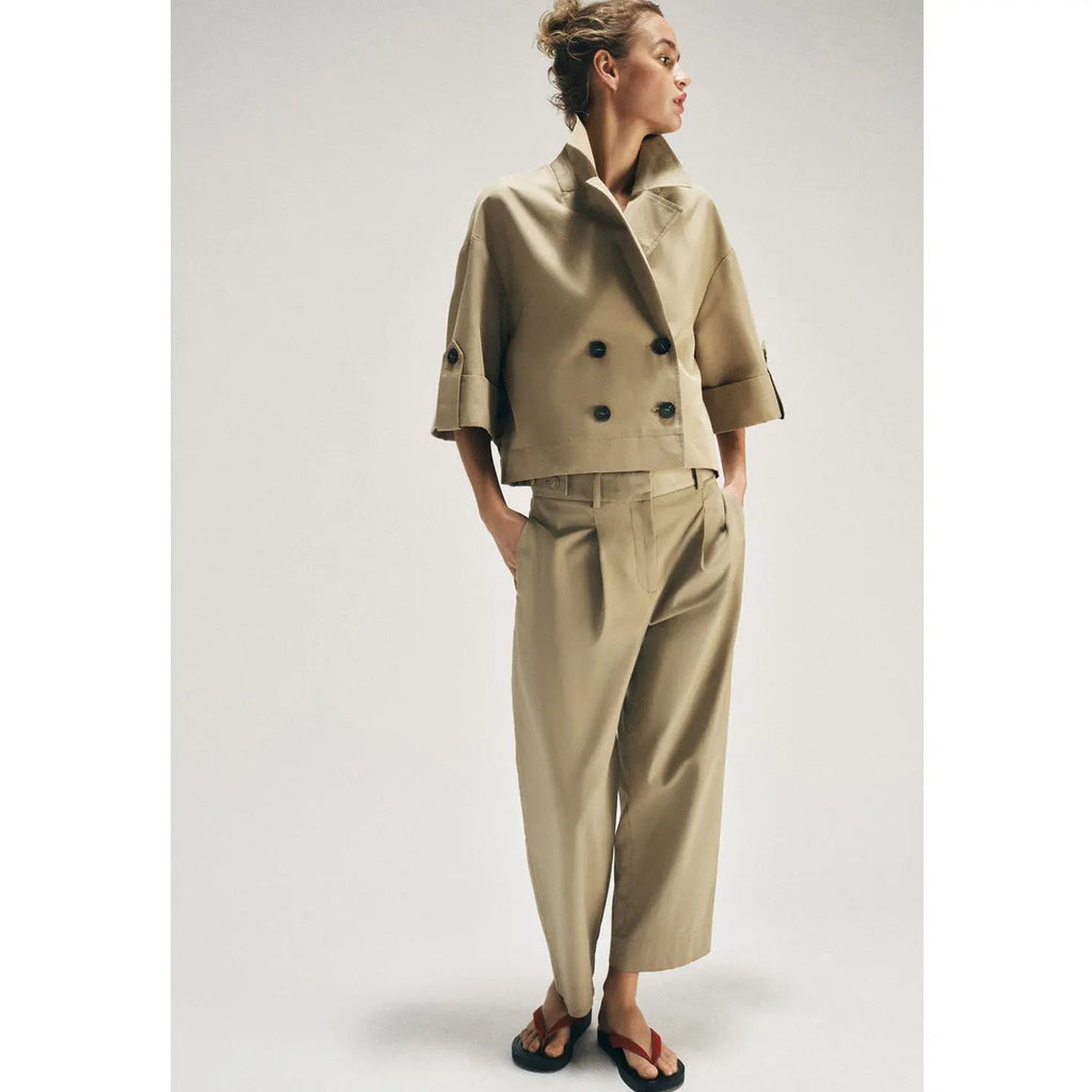 Spring Summer New Women's Simple Turn-down Collar Short Sleeve Double-breasted Short Length Windbreaker Jacket 3046229