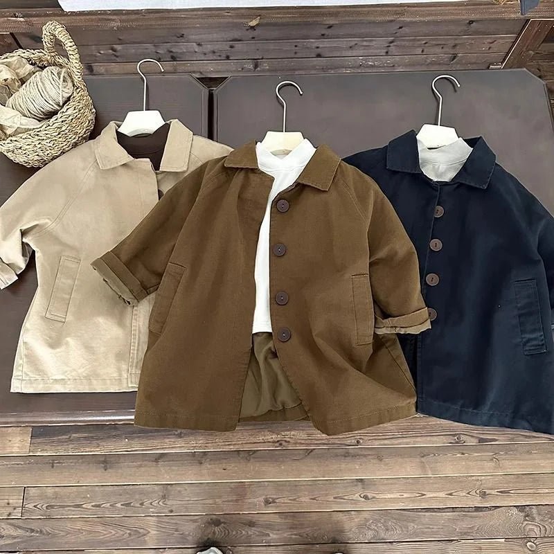 Overcoat Spring Autumn Boys Girls Windbreaker Coat Baby Children Clothing Personality Tide Korean 2026 Simple Pocket