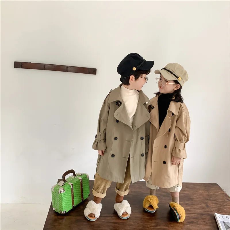 2025 Spring Children's Trench Coat Jacket Long Trench Coat Lapel