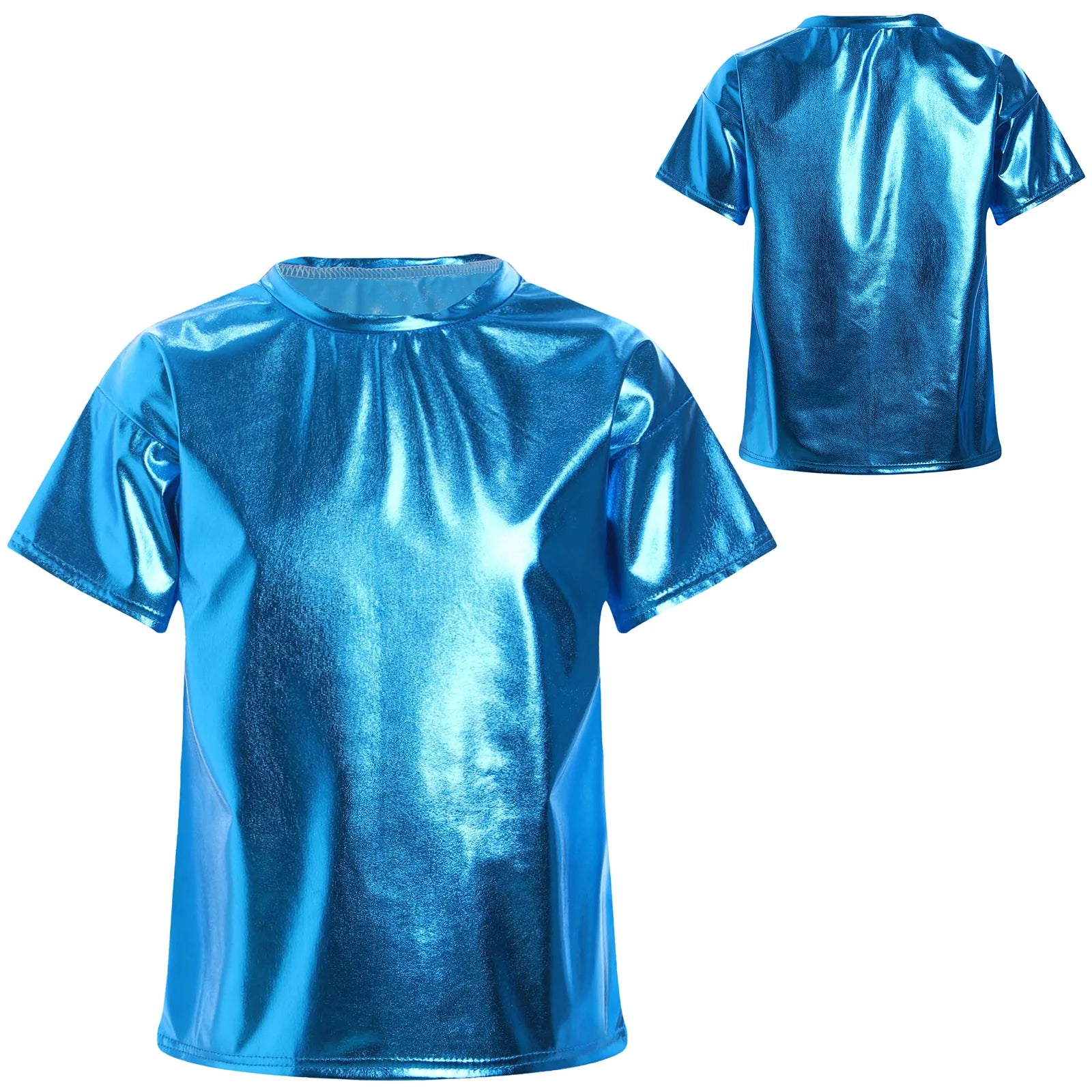 Children T-Shirt Shiny Metallic Short Sleeve Clothes Girl Boys Kids T-Shirt Hip Hop Jazz Dance Costume Top Performance Dancewear