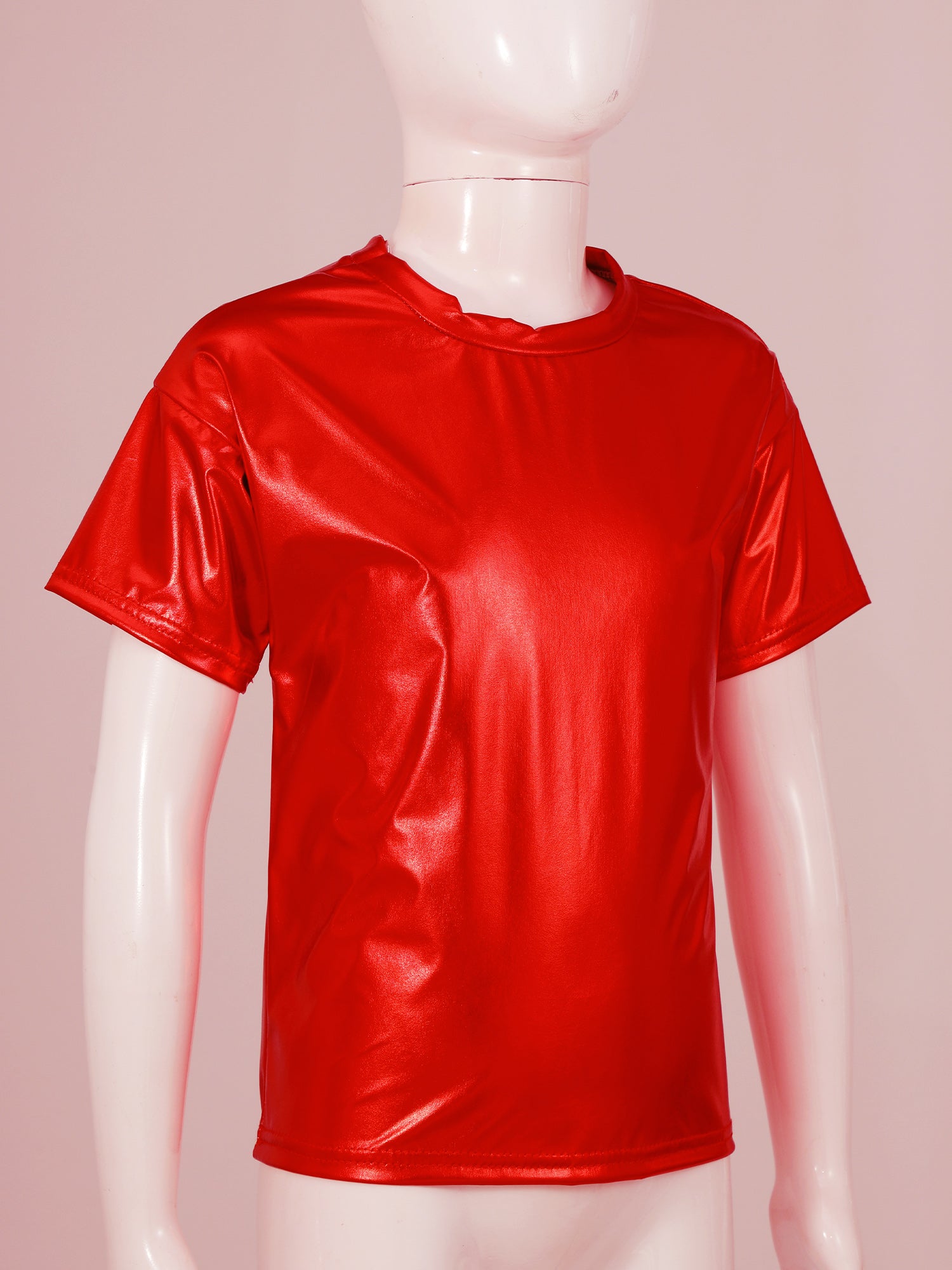 Children T-Shirt Shiny Metallic Short Sleeve Clothes Girl Boys Kids T-Shirt Hip Hop Jazz Dance Costume Top Performance Dancewear