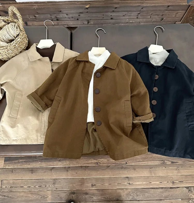 All Season Kids' Cotton Trench Coat Korean Style Unisex Mid Length Versatile Casual Top for Boys Girls