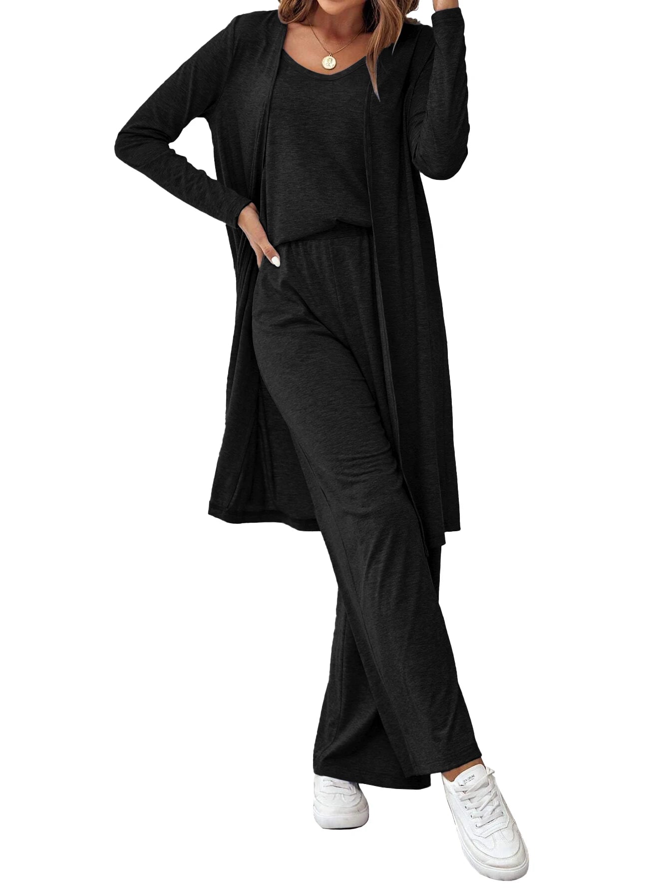 Cardigan ample à col en V et pantalon à jambe droite pour femmes, gilet décontracté, ensemble de 3 pièces, nouvelle mode, automne
