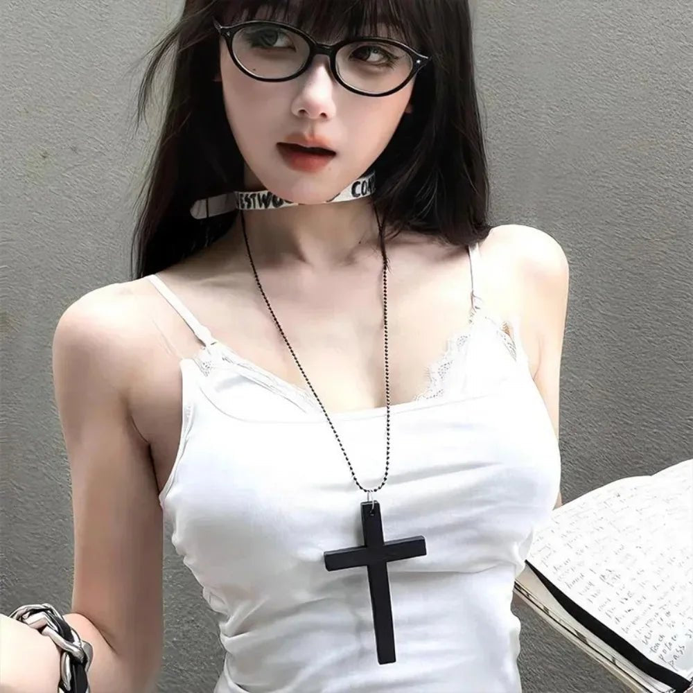 Collier Pendentif Croix en Bois Gothique & Punk – Style Y2K Vintage | Femme & Homme