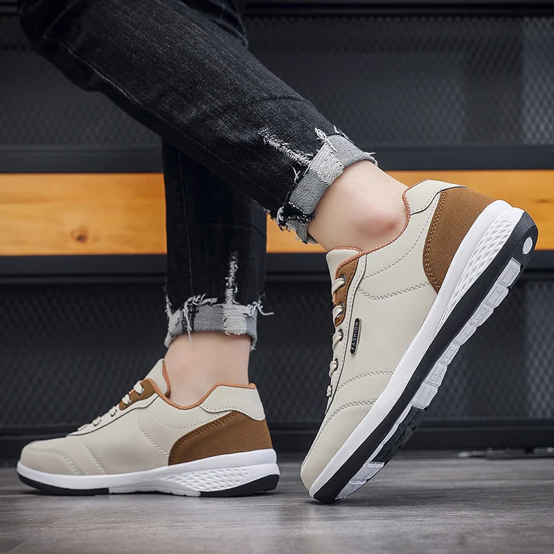 YRZL Men's Shoes Spring Autumn Waterproof Walking Sneakers Leisure Male Leather Sports Shoes Non-Slip Footwear Tennis for Men