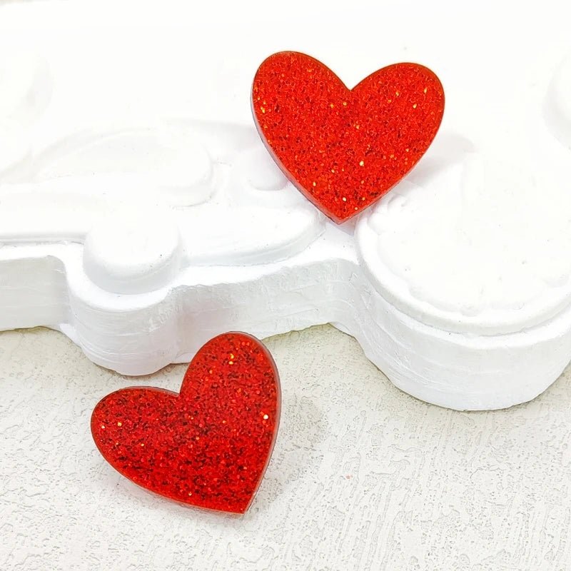 KUGUYS Cute Glitter Peach Heart Stud Earrings for Women Acrylic Fashion Summer Jewelry Accessories