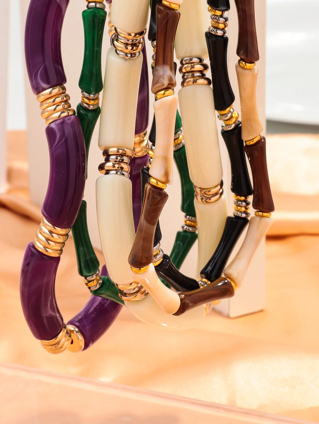 Boho Acrylic Bamboo Curved Tube Stackable Necklaces Bracelet for Women Men HipHop Resin Elbow Beads Choker Necklace 2024 Jewelry