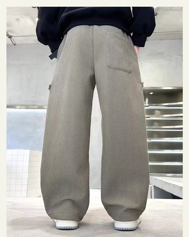 2025 Boys Causal Pants Kids Autumn Loose Warm Sports Pants 120-170 Navy Blue Trousers for Children Spring Kids Clothing New