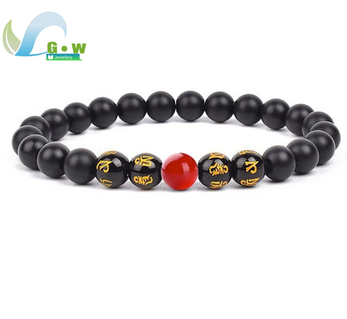 Lucky Natural Black Jade Carved Six-Character Motto Obsidian Transfer Bracelet For Men Women Gift Couple Bracelet Jewelry Gift
