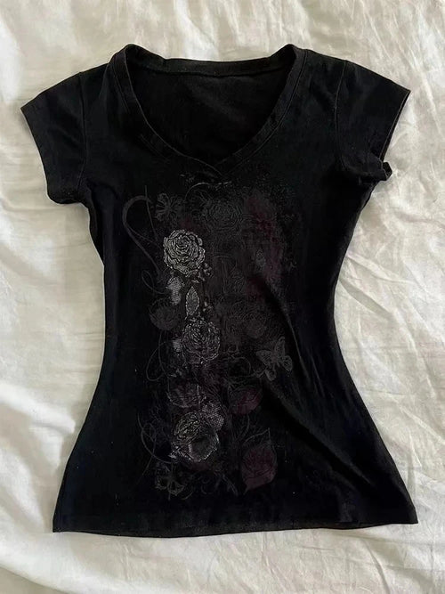 2026 American Vintage T-shits Women Short Sleeve Retro Bodycon Y2k Crop Top Office Lady Korean Fashion Harajuku Subculture Tees