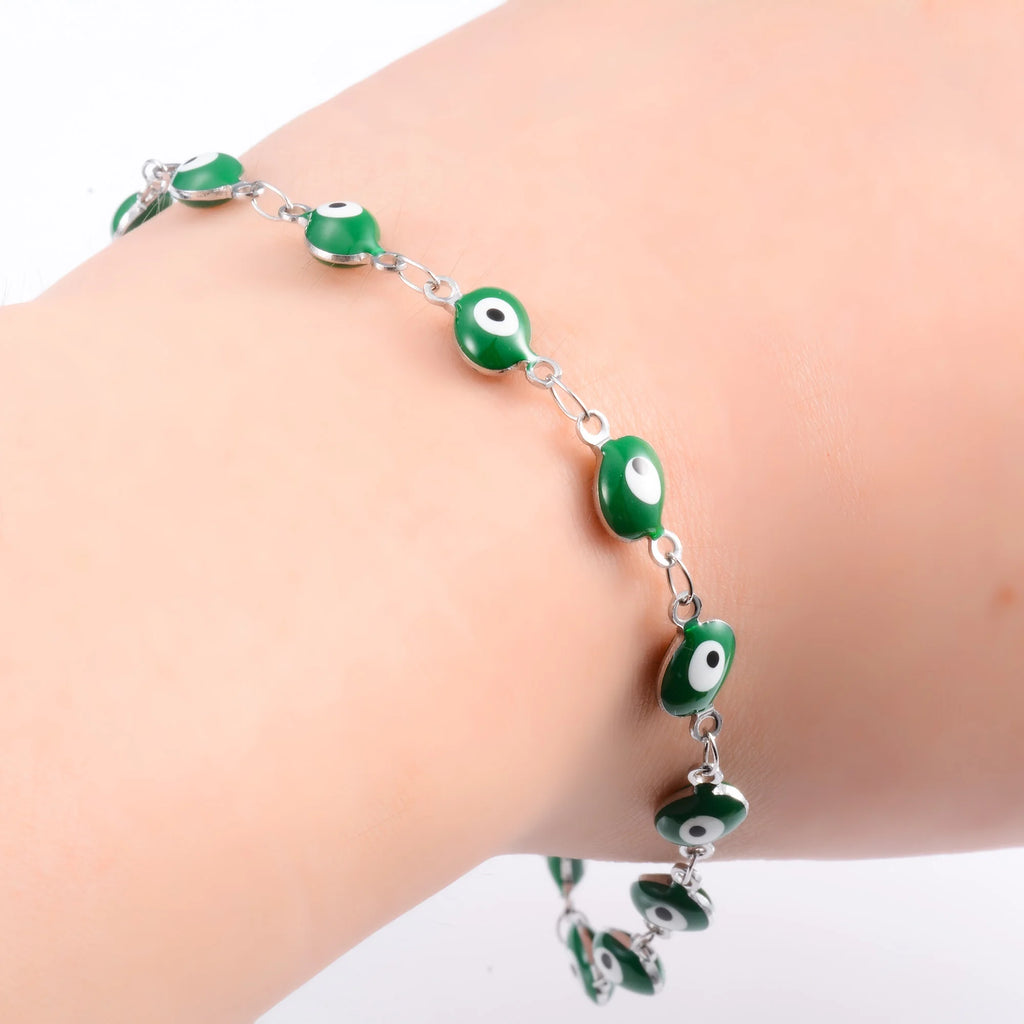 Colorful Turkish Evil Eye Stainless Steel Bracelet for Women Link Chain for Hand Foot Girl Anklet Summer Jewelry Accessory